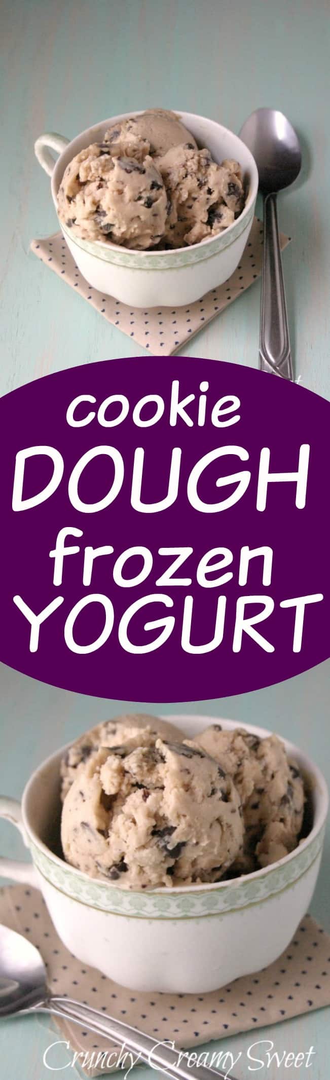 Chocolate Chunk Cookie Dough Frozen Yogurt - eggless cookie dough packed with chocolate chunks made into fro yo! This treat is amazing! 