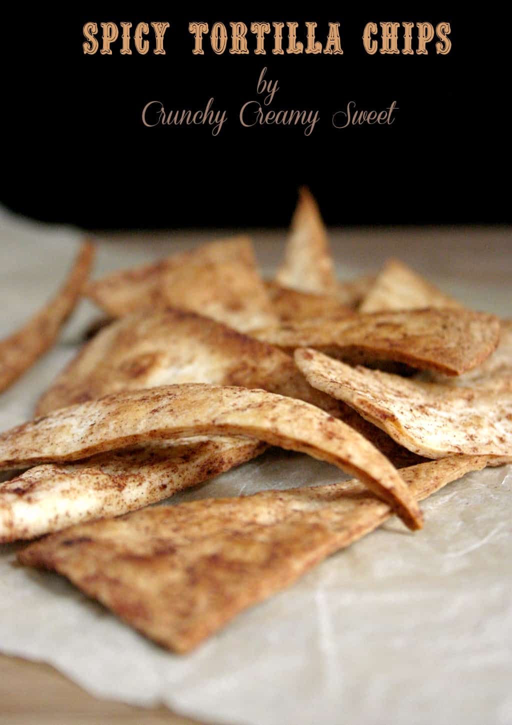 Side shot of crispy tortilla chips.