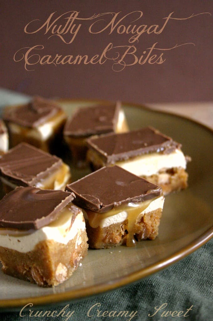 Side shot of caramel bites on plate.