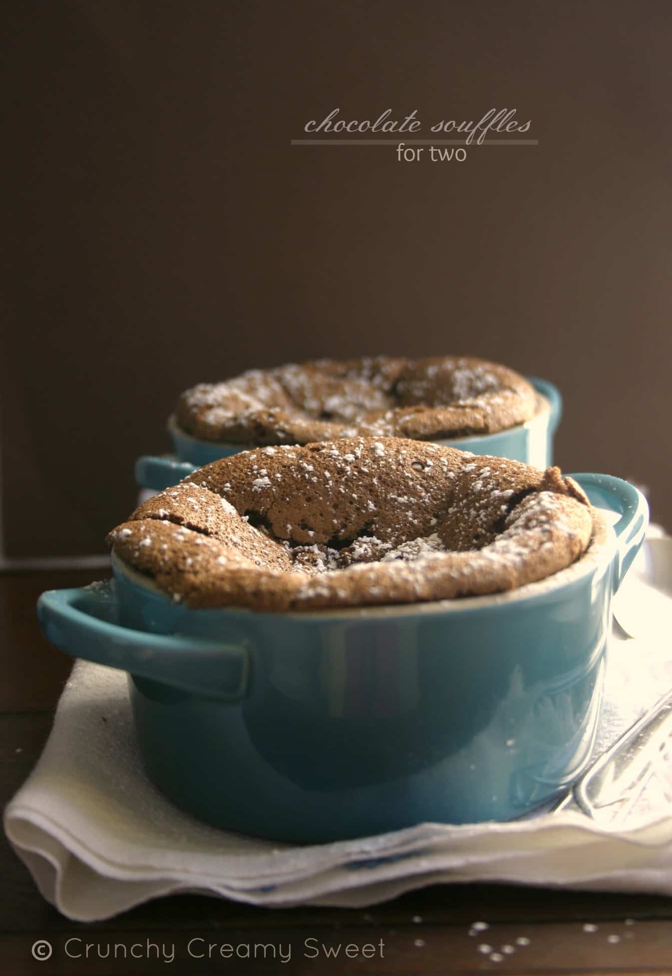  Chocolate Souffles - decadent dessert for the chocolate lovers. It's actually really easy to make and rich in flavor. 