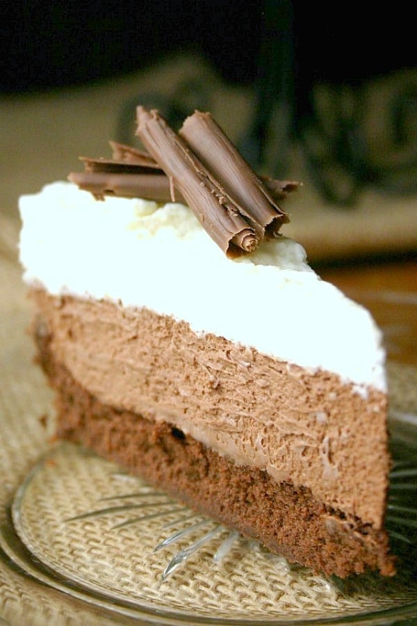 Slice of Triple Chocolate Mousse Cake.