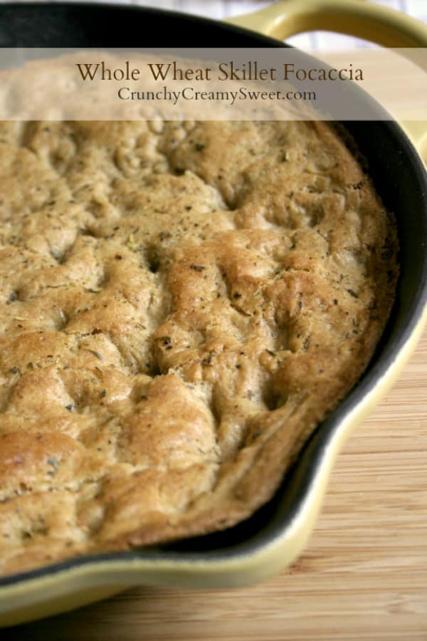 Whole Wheat Focaccia in a skillet.