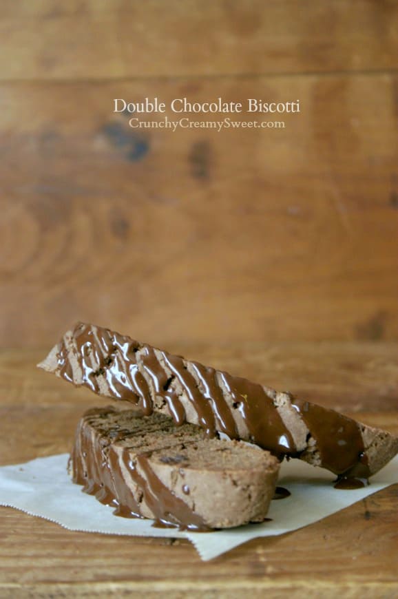 Double Chocolate Biscotti - crispy and chocolatey cookie that perfectly pairs with a cup of coffee or tea. Drizzle with chocolate for added sweetness. 