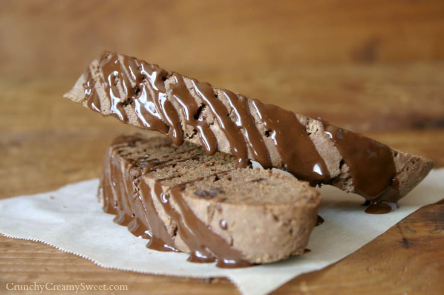 Double Chocolate Biscotti - crispy and chocolatey cookie that perfectly pairs with a cup of coffee or tea. Drizzle with chocolate for added sweetness. 