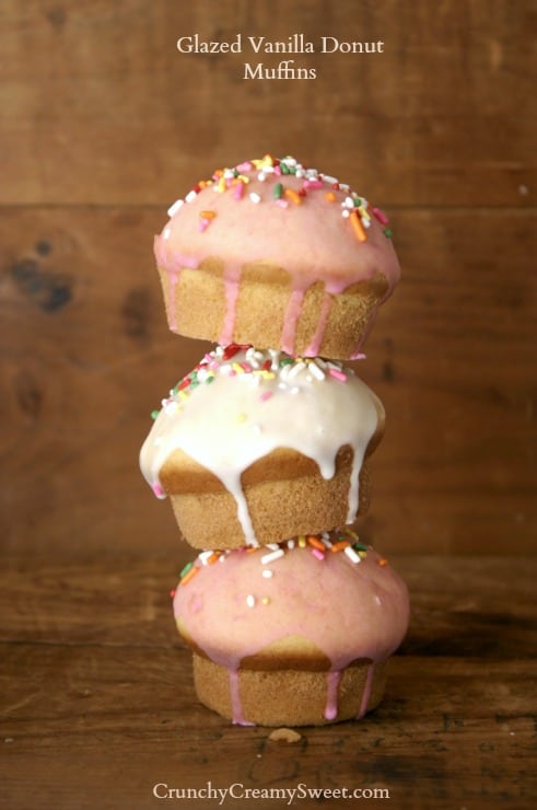 Glazed Vanilla Donut Muffins - baked muffins that taste like donuts, dressed with sweet vanilla glaze and sprinkles.