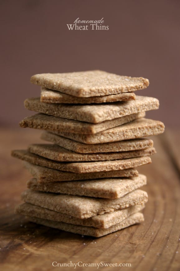 Side shot of wheat thins stacked up on each other.