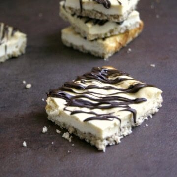 Skinny Cheesecake Bars with Chocolate Drizzle