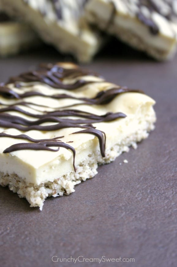 Skinny Cheesecake Bars with Chocolate Drizzle