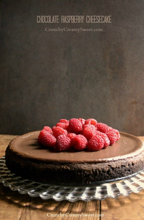 Chocolate Raspberry Cheesecake - rich and decadent cheesecake for the chocolate lovers. Topped with fresh raspberry sauce for a truly special dessert.