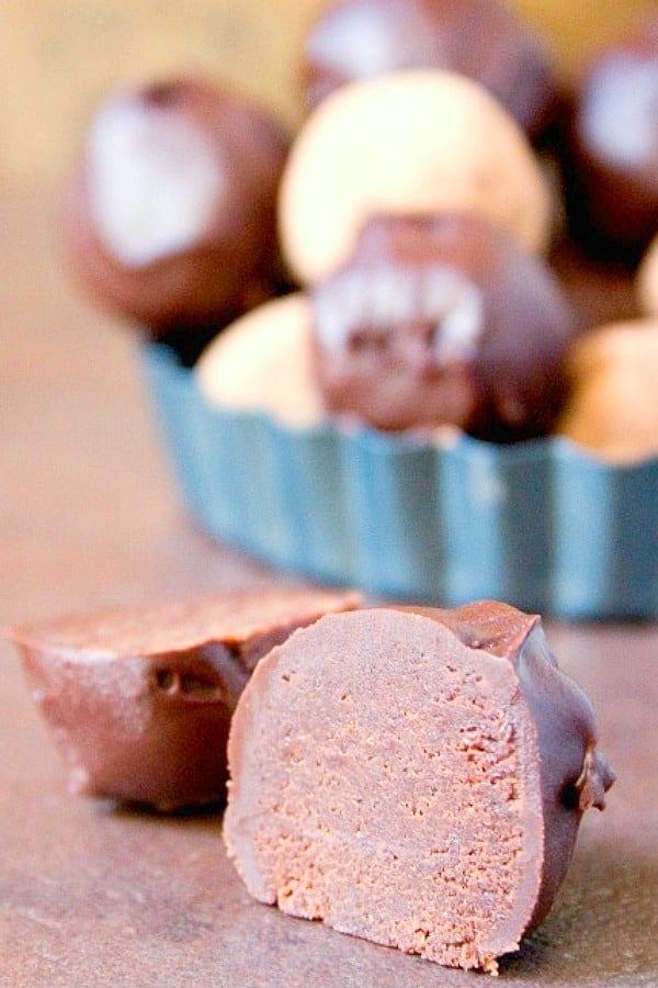 Brownie Batter Truffles in a tin.