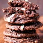 Andes Chocolate Fudge Cookies stacked up.