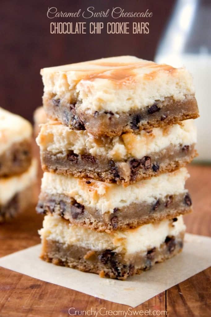 Caramel Swirl Cheesecake Chocolate Chip Cookie Bars