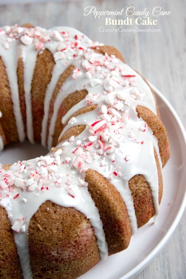 Peppermint Candy Cane Bundt Cake - sweet and light peppermint cake with red swirl is festive and perfect for the holidays! 