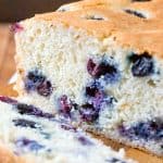 Sliced Blueberry Bread on cutting board.