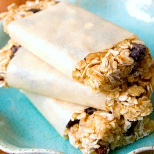 Chewy No-Bake Granola Bars on a plate.