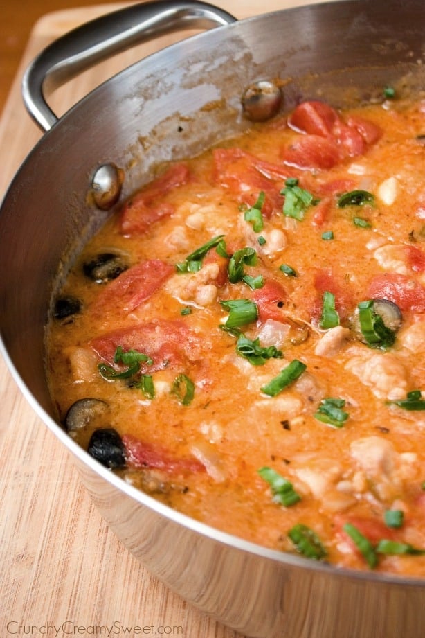 Chicken Marengo - chicken cooked in tomato sauce with onions, garlic and olives. Easy weeknight dinner idea.