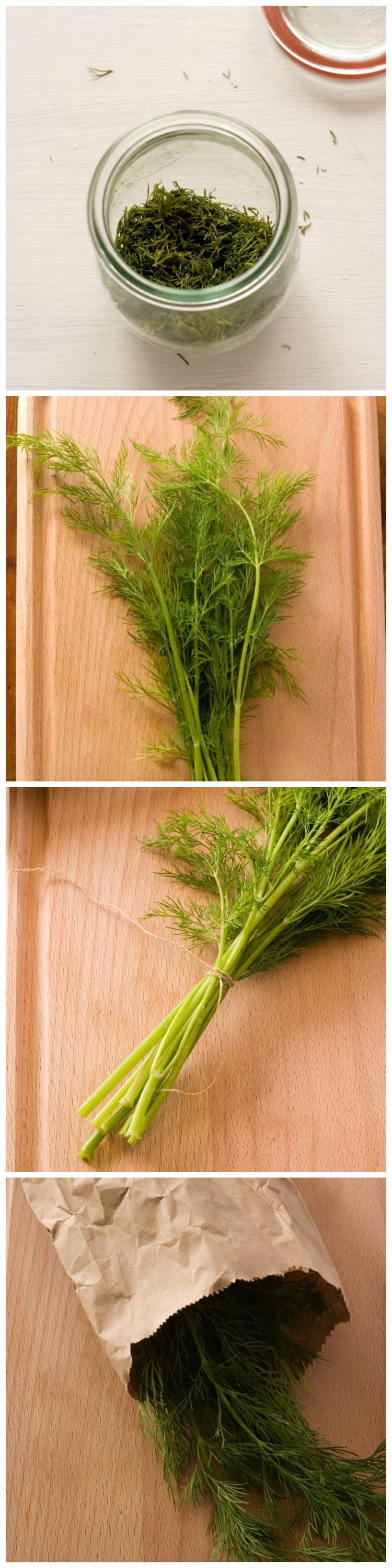 Photo collage with steps how to make dried herbs at home.