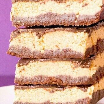 Peanut Butter Brownie Truffle Bars stacked up.