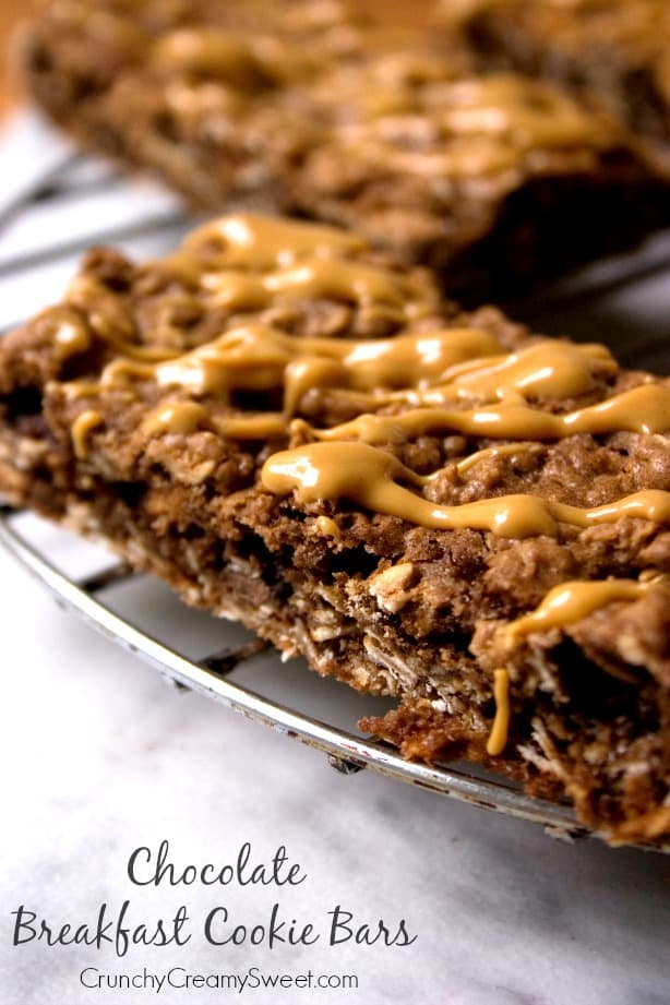 Chocolate Breakfast Cookie Bars with Peanut Butter Drizzle Recipe