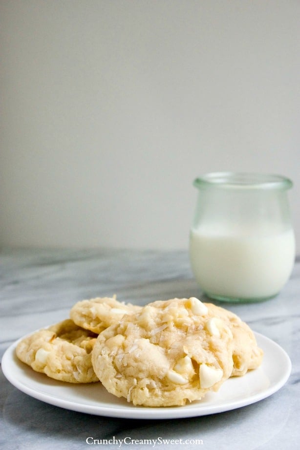White Chocolate Coconut Cookies - soft sugar cookies packed with white chocolate and coconut. They melt in your mouth!
