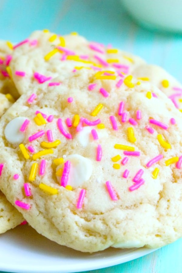 Funfetti Birthday Cake Cookies on a plate.
