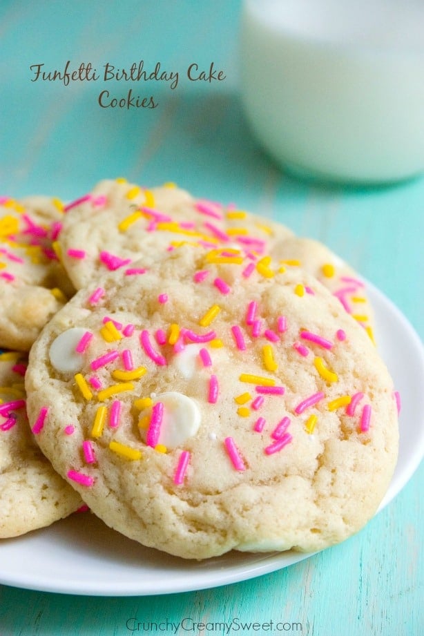 Funfetti Birthday Cake Sugar Cookies - easy and fun treat full of sprinkles and white chocolate chips. Great treat for birthday parties!