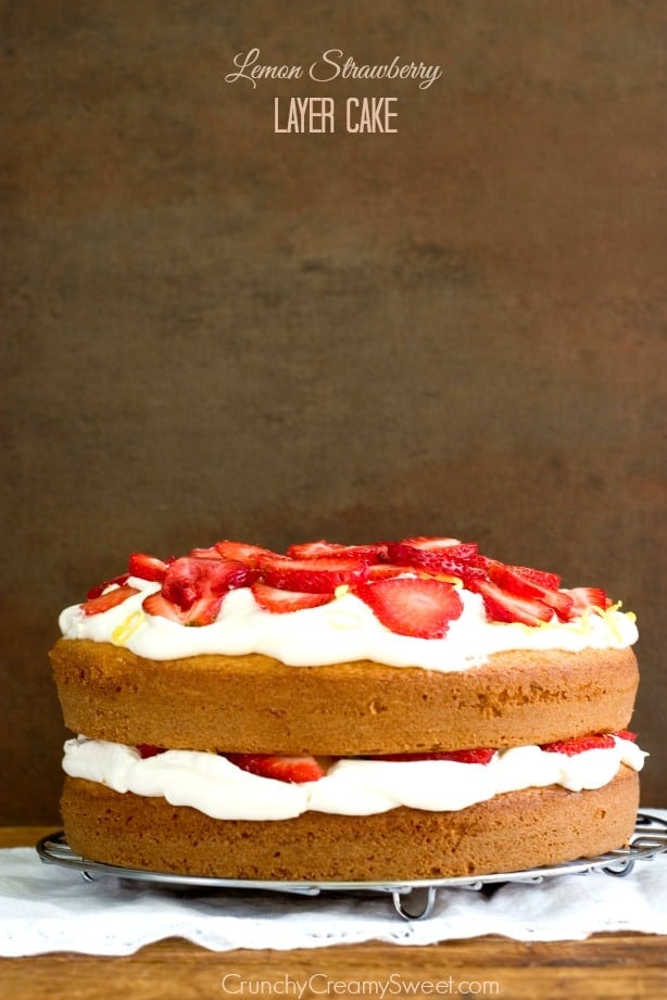 Lemon and Strawberry Layer Cake Recipe from crunchycreamysweet.com