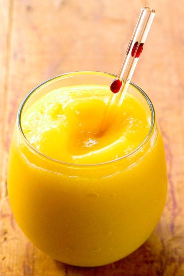 Mango Margarita Slush in a glass.