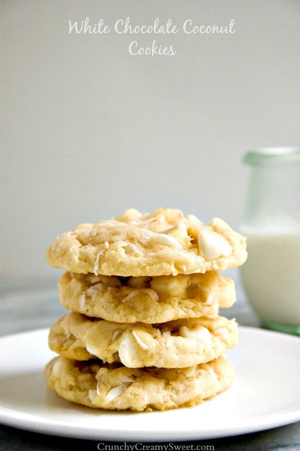 White Chocolate Coconut Cookies - soft sugar cookies packed with white chocolate and coconut. They melt in your mouth! White Chocolate Coconut Cookies - soft sugar cookies packed with white chocolate and coconut. They melt in your mouth!