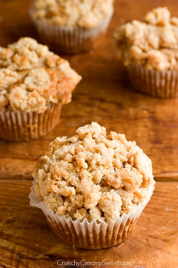 Coffee Cake Muffins on a wooden board.