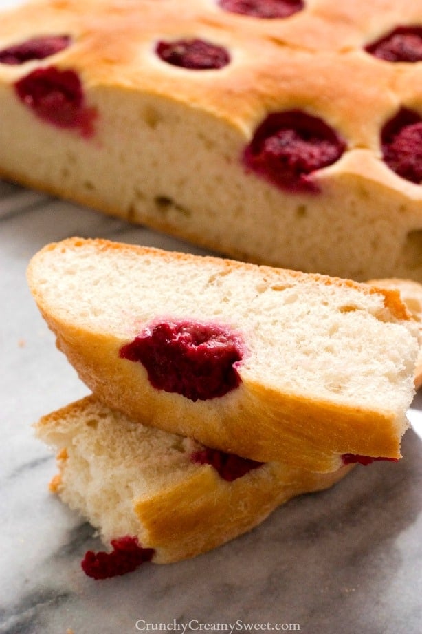 Focaccia with fresh raspberries