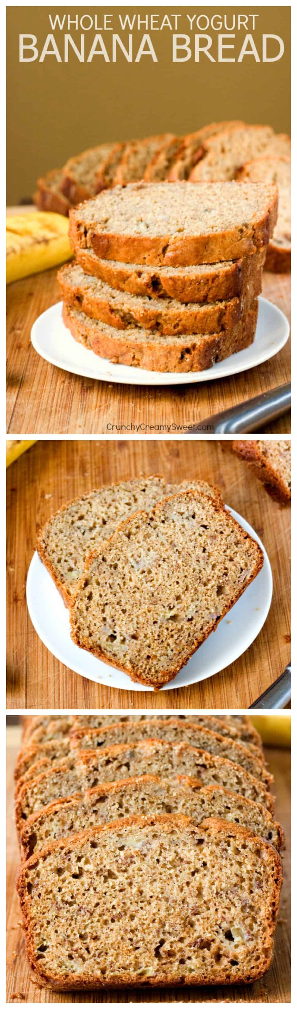 Whole Wheat Yogurt Banana Bread with Cinnamon - healthier version of your favorite quick bread! This banana bread is so good, it will be devoured quickly! Great way to use those overripe bananas!