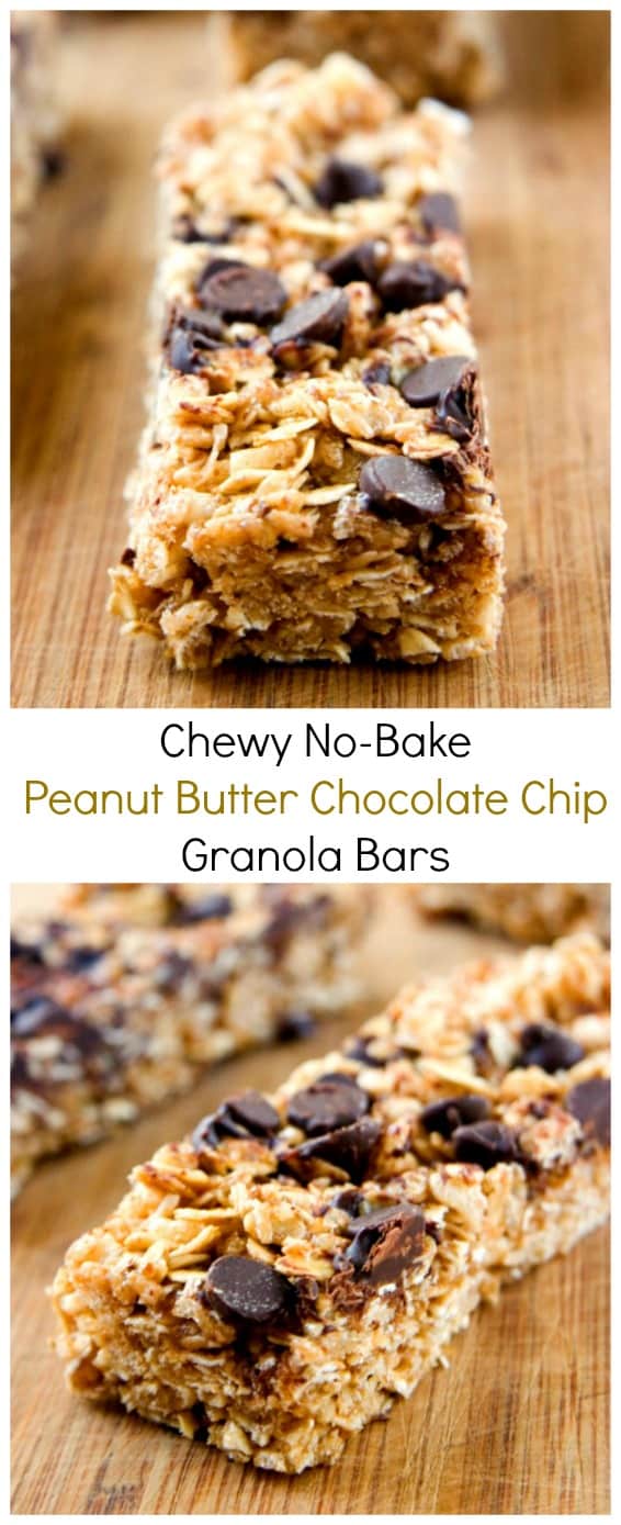 Chewy Peanut Butter Chocolate Chip Granola Bars - another fantastic version of our favorite no-bake granola bars! Because everybody loves peanut butter and chocolate combo!