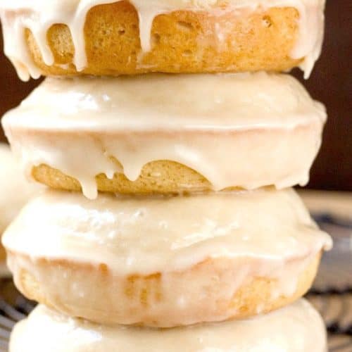 Stacked Maple Glazed Donuts.