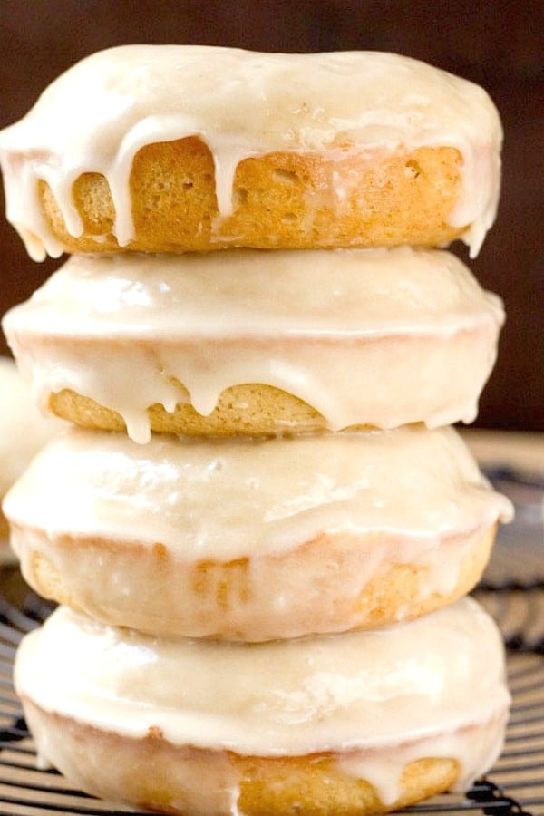 Stacked Maple Glazed Donuts.