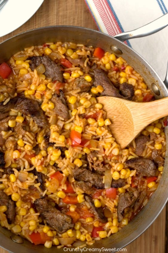 Fiesta Fried Rice with Beef, Peppers and Corn