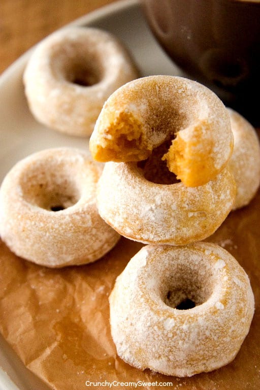 Mini Powdered Sugar Pumpkin Donuts
