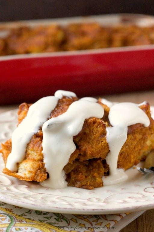 Pumpkin Orange Bread Pudding with Cream Cheese Glaze