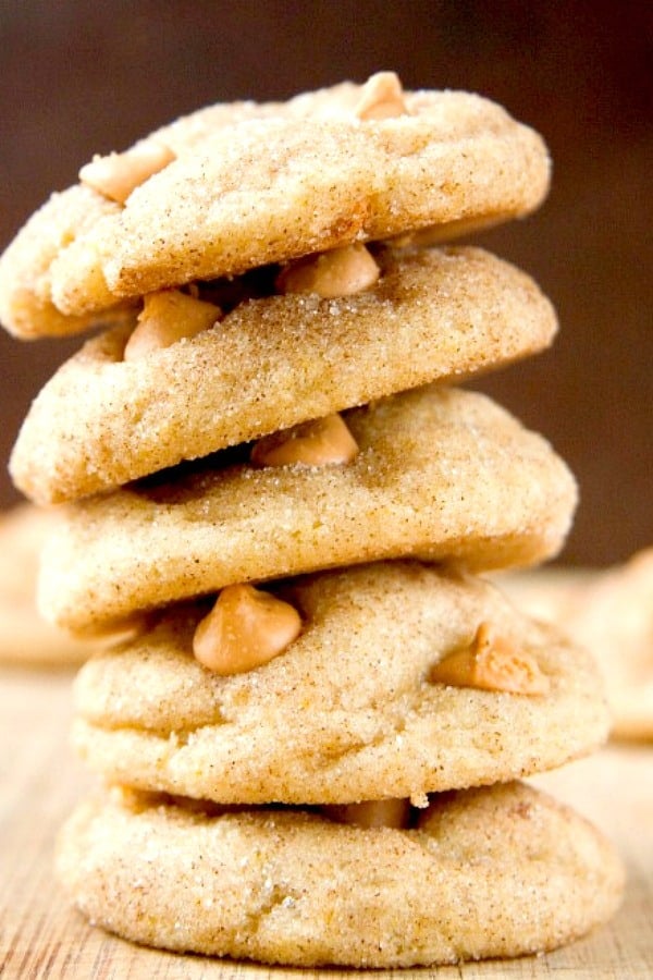 Butterscotch Snickerdoodle Cookies stacked up.