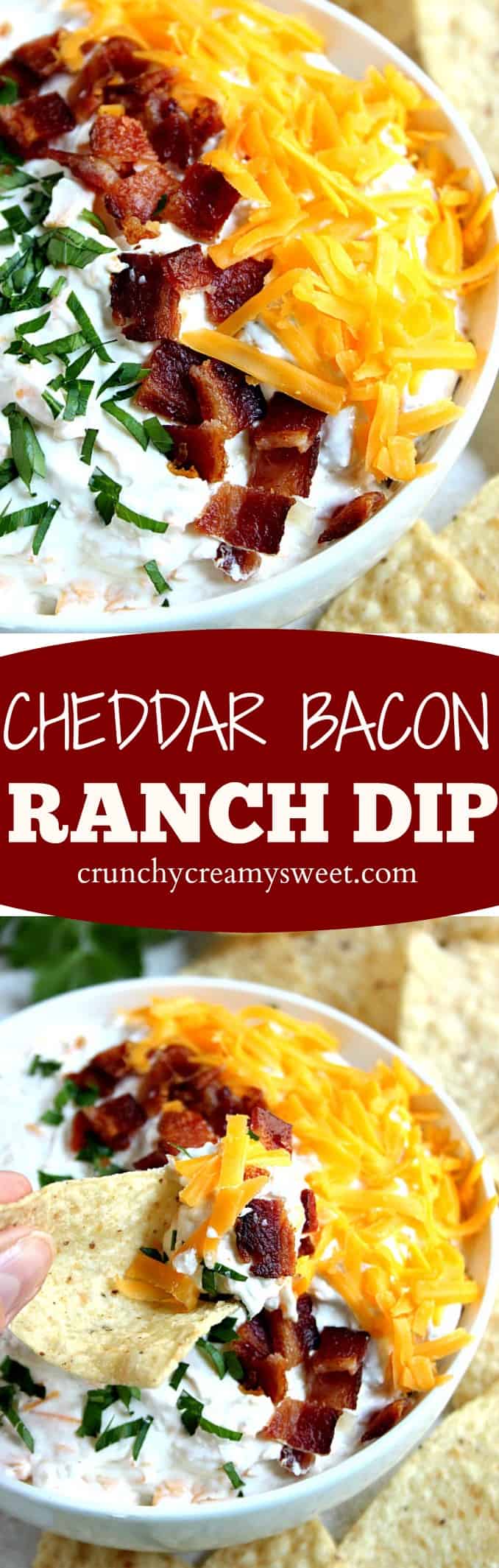 Cheddar Bacon Ranch Dip recipe - you only need 5 ingredients to mix this dip up! It's so good and perfect for a game day or a party!