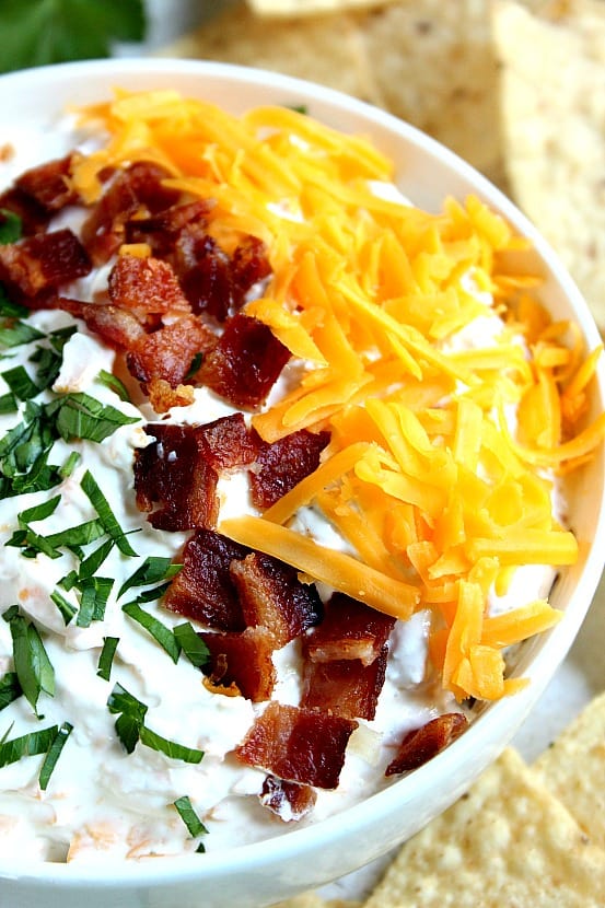 Cheddar Bacon Ranch Dip recipe - you only need 5 ingredients to mix this dip up! It's so good and perfect for a game day or a party!