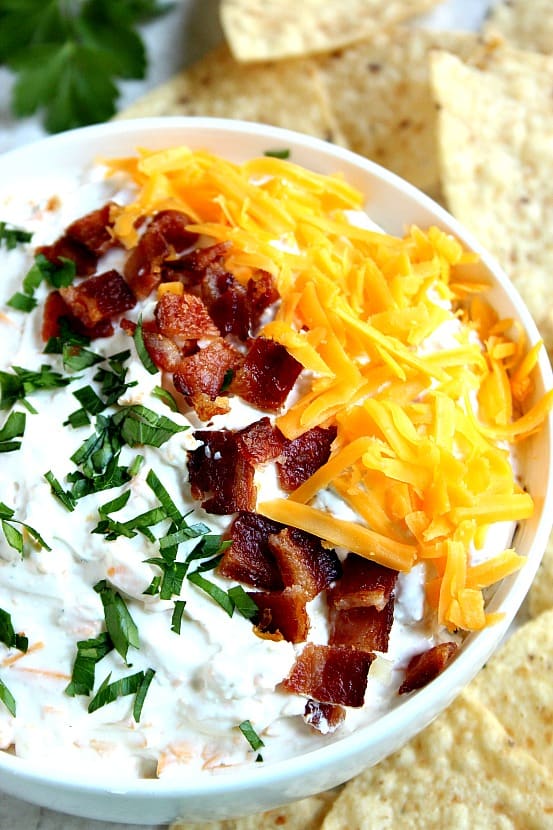 Cheddar Bacon Ranch Dip recipe - you only need 5 ingredients to mix this dip up! It's so good and perfect for a game day or a party!