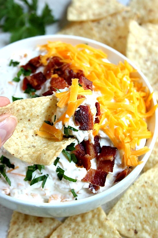 Cheddar Bacon Ranch Dip recipe - you only need 5 ingredients to mix this dip up! It's so good and perfect for a game day or a party!