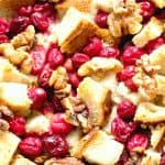 Cranberry Walnut Stuffing in a casserole dish.