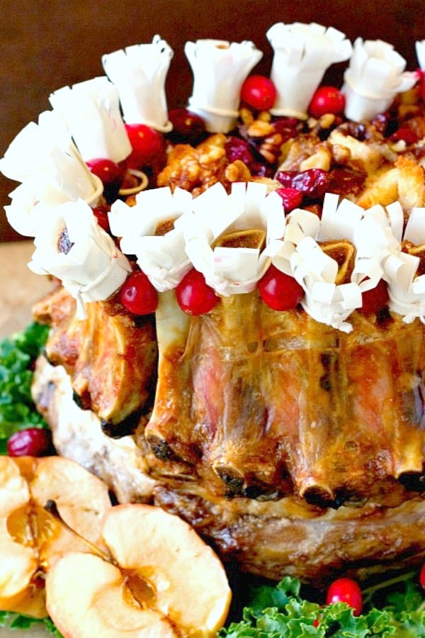 Crown Roast of Pork on a serving platter.