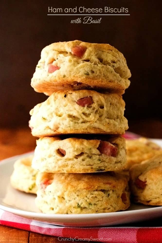 Ham and Cheese Biscuits with Basil - flaky and buttery biscuits with ham, cheese and basil! Perfect with a steaming hot bowl of soup or chili!