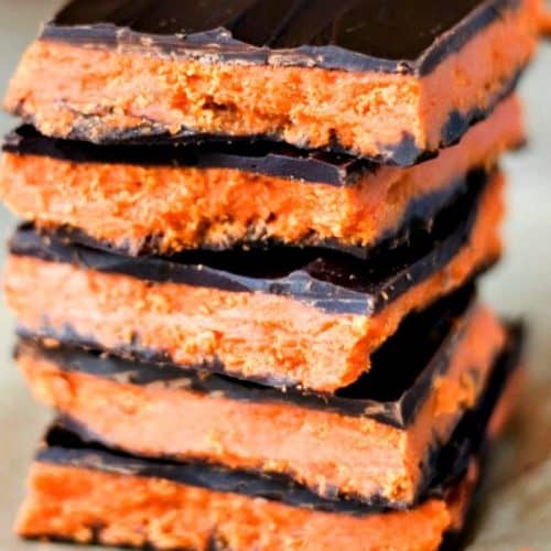 Stack of Butterfinger Bark pieces.