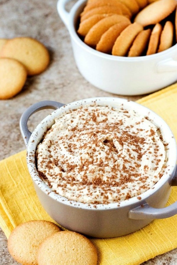 Tiramisu Dip - all of the delicious flavors of Tiramisu in one sweet and creamy dip! You will love this recipe! Tiramisu Dip with vanilla wafers.