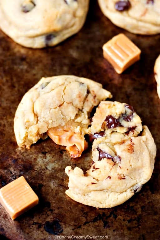 Thick and Chewy Caramel Chocolate Chip Cookies - the best