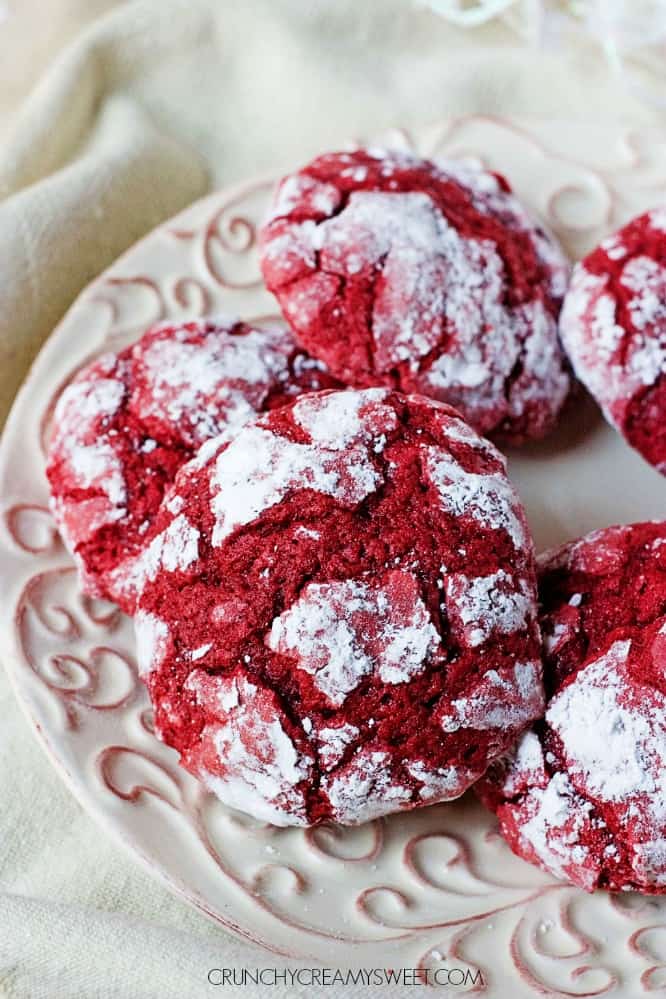 Easy and festive red velvet crinkle cookies